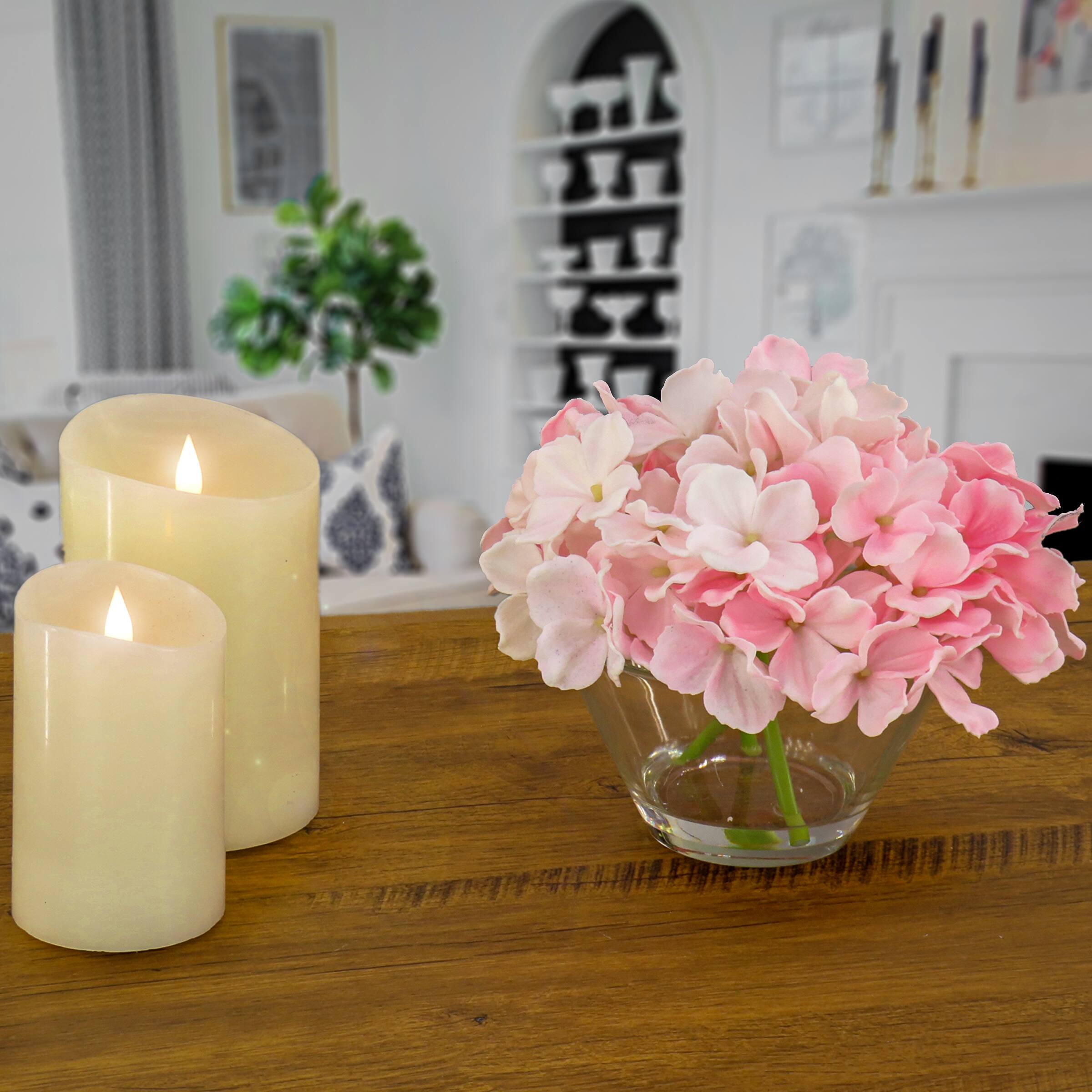 8" Pink Hydrangea Bouquet in Glass Vase - Bed Bath & Beyond - 35758593